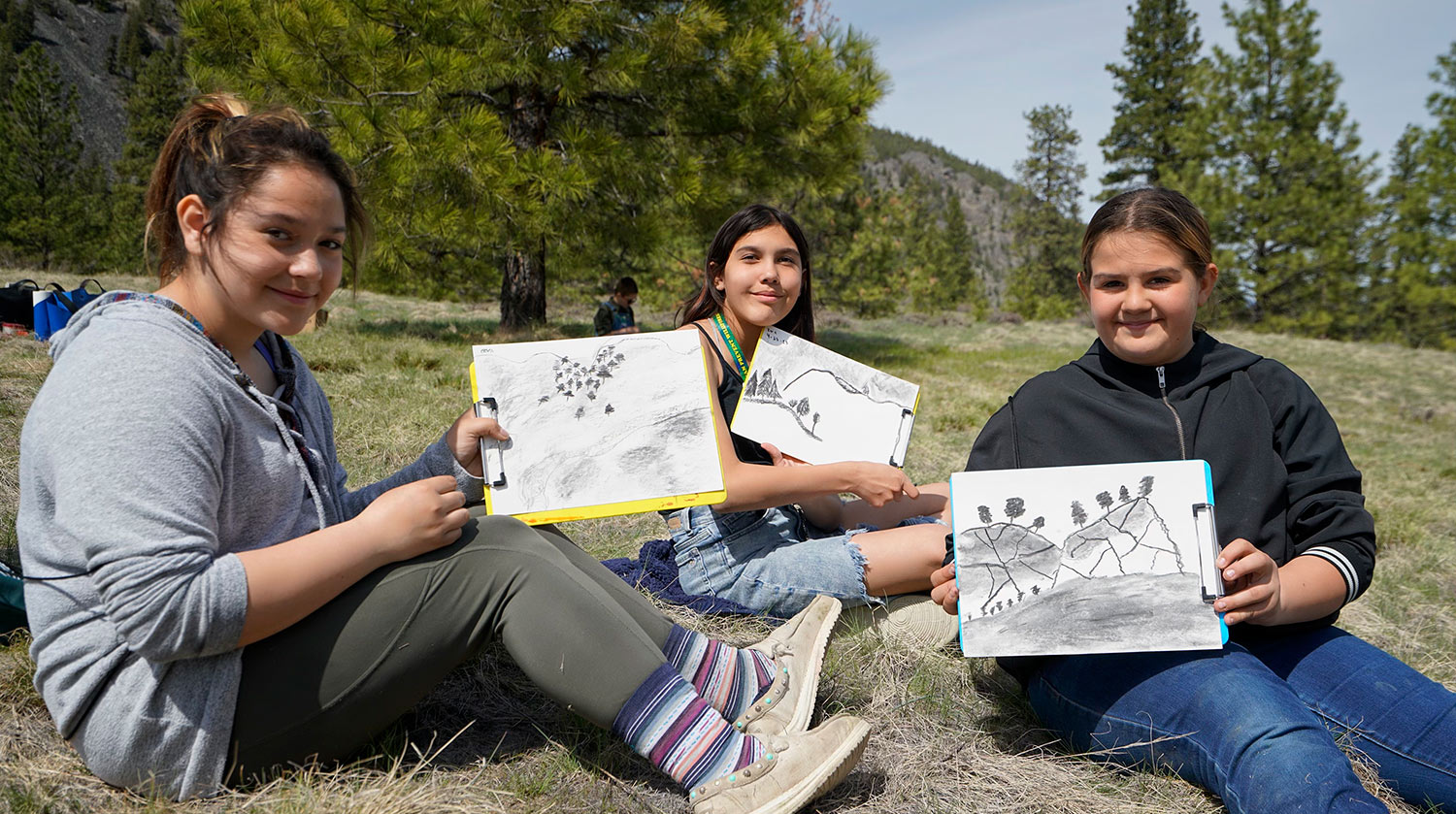 Students sketched the landscape using charcoals supported by a local artist.