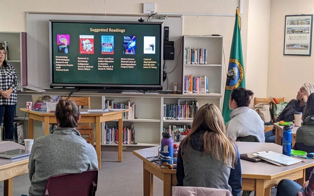 Between Two Worlds Indigenous Science Program Instructor, Jen Willup, presenting on the challenges Indigenous youth often find within a traditional learning environment