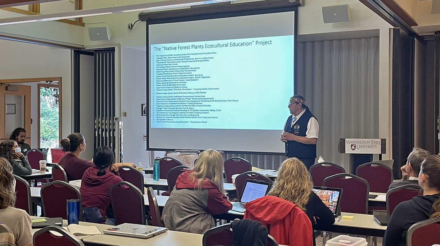 Jeffrey Thomas, Director of Timber, Fish, and Wildlife for the Puyallup Tribe of Indians, shared about current and historical Indigenous connections to local forests