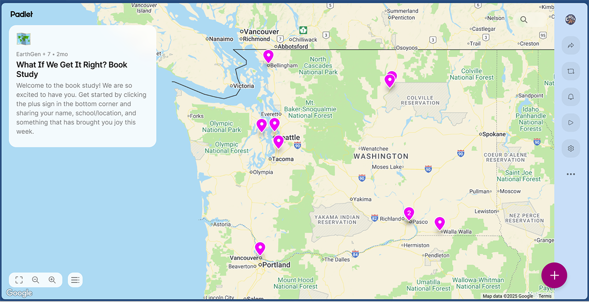 A snapshot of participant geographical locations using Google maps within Padlet