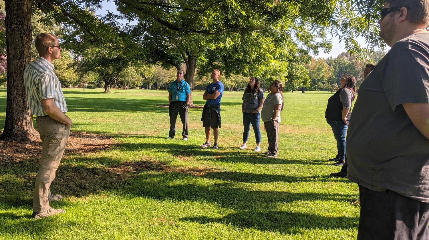 Sean Tait from Leaf on the Wind having participants experience the physiological benefits of trees