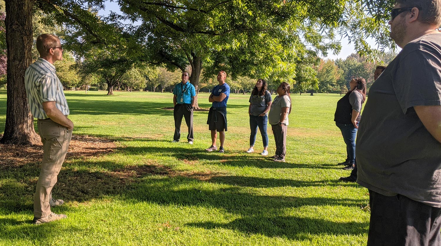 Sean Tait from Leaf on the Wind having participants experience the physiological benefits of trees